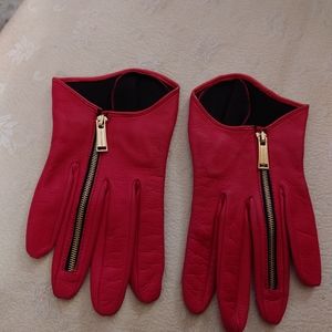 Dsquared scoop leather gloves in raspberry